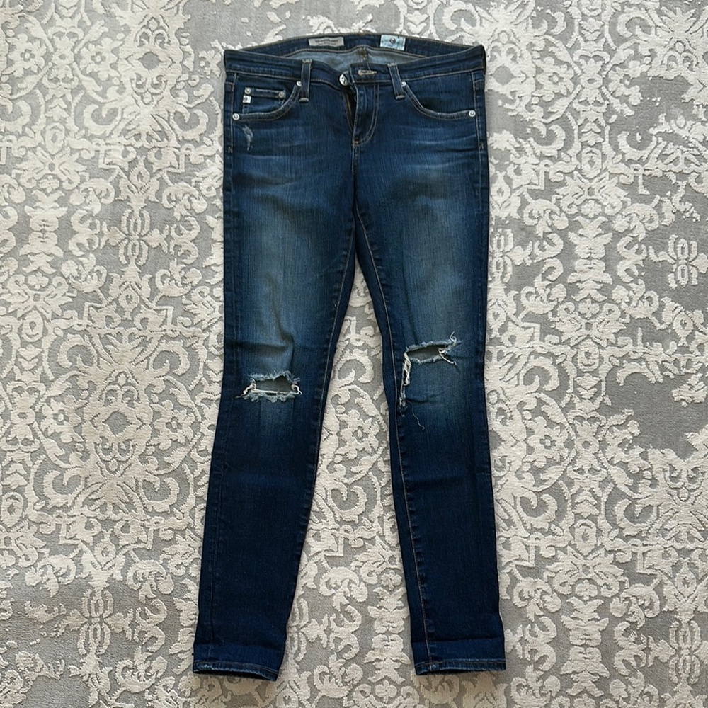 Ag Adriano Goldschmied Blue Skinny Jeans Modern Distressed